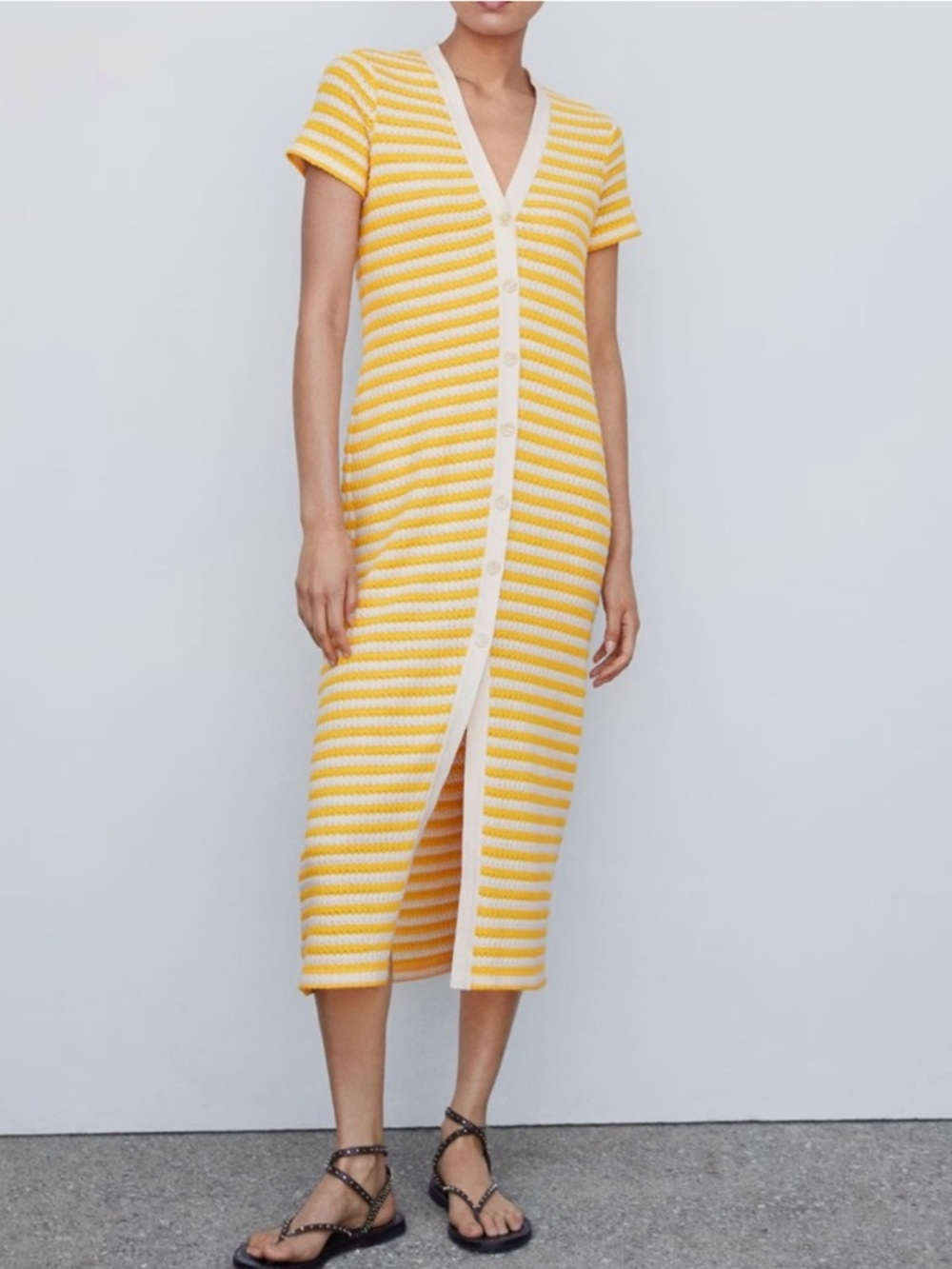 Mango Crochet Striped Midi Dress - Picture 2 of 10